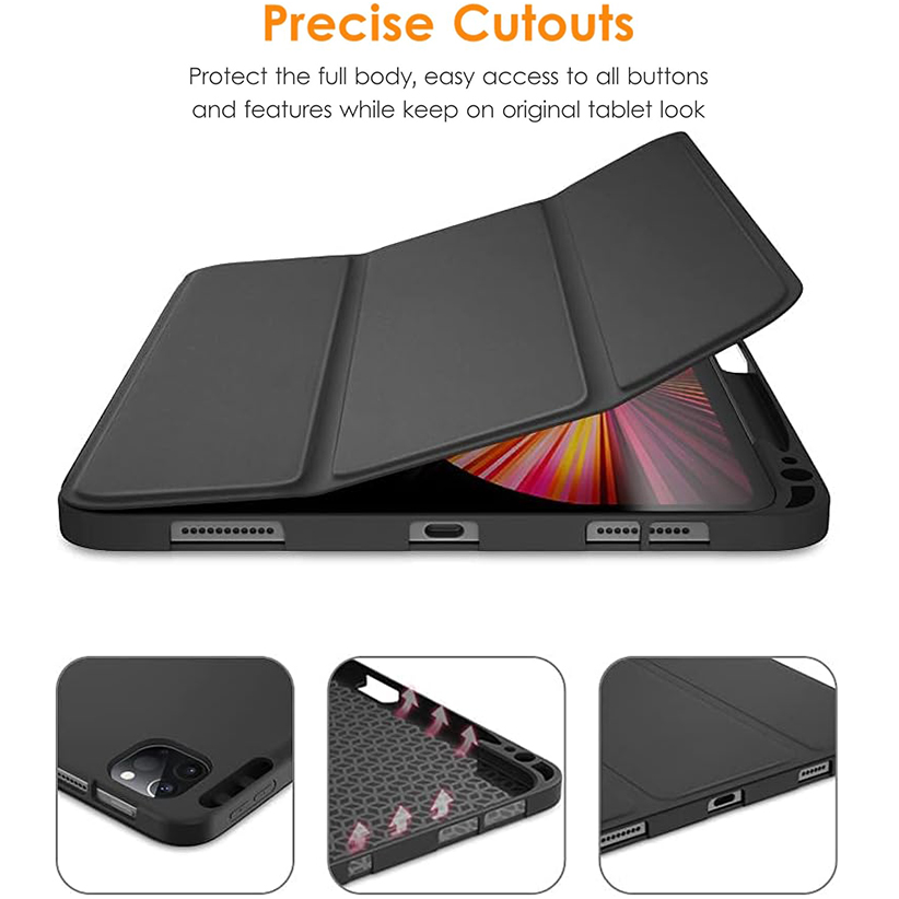  New iPad Pro13 M4 2024 Case- Slim Trifold Stand Soft TPU Back Cover with Built-in Pencil Holder